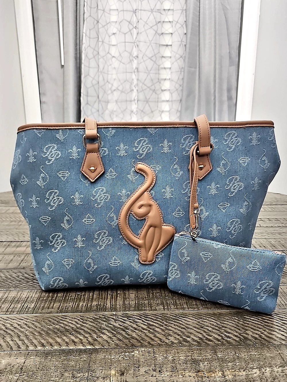 Babyphat Denim Print Tote with Matching Pouch